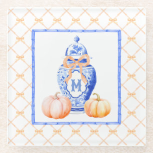 Fall Pumpkin   Ginger Jar Monogram Glass Coaster