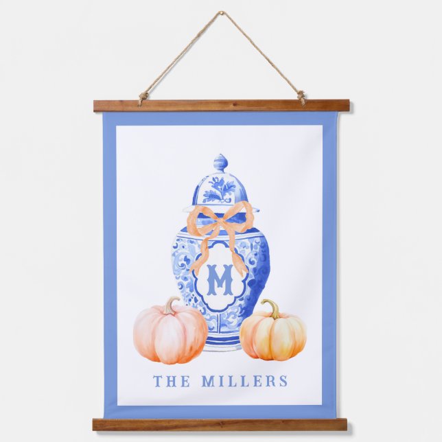 Fall Pumpkin | Ginger Jar Monogram Hanging Tapestry (Front)