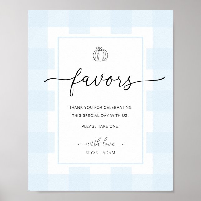 Fall Pumpkin Gingham Blue Gingham Favors Sign (Front)