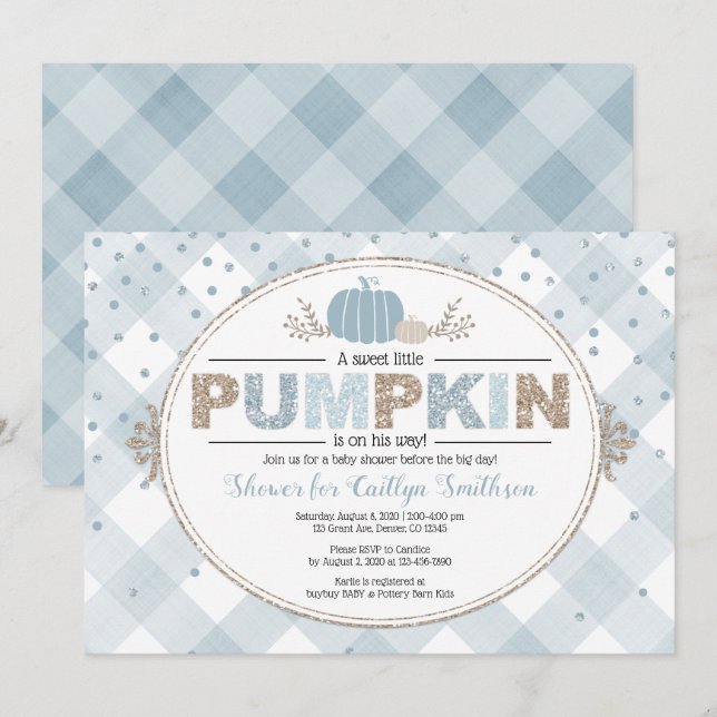 fall pumpkin gingham confetti boy baby shower invitation (Front/Back)