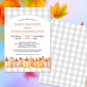 Fall pumpkin gingham neutral baby shower invite