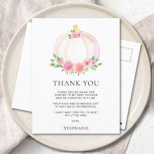   Fall Pumpkin Girl's Baby Shower Thank You Postcard