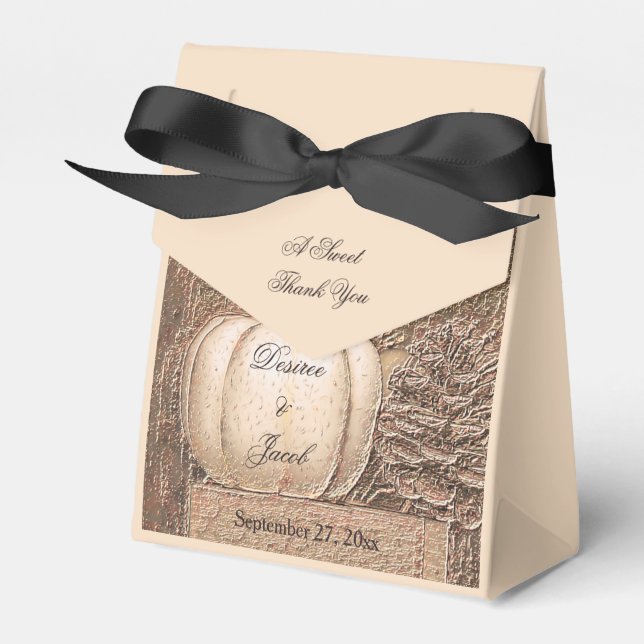 Fall Pumpkin Gold White Country Rustic Wedding Favor Box (Front Side)