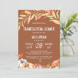 Fall Pumpkin Golden Foliage Thanksgiving Dinner Invitation