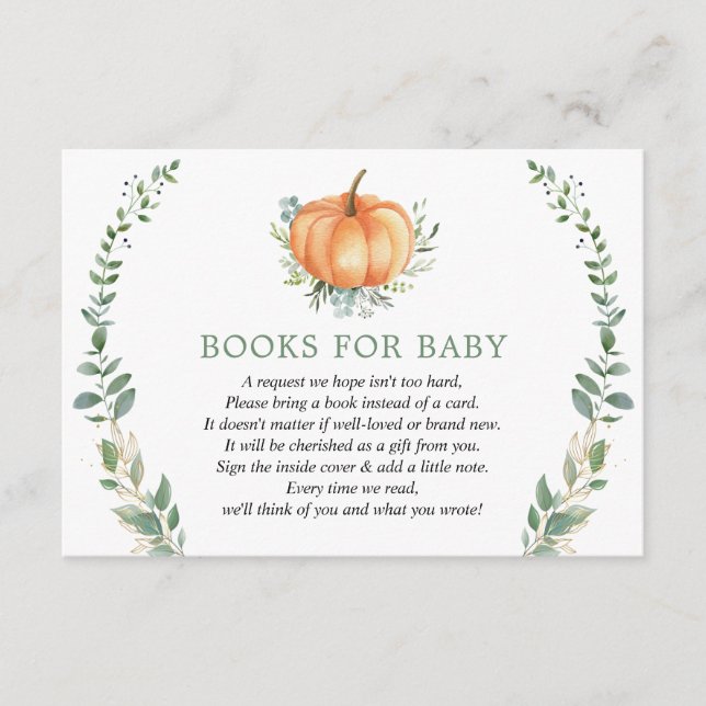 Fall Pumpkin Green Baby Shower Book Request Enclosure Card (Front)
