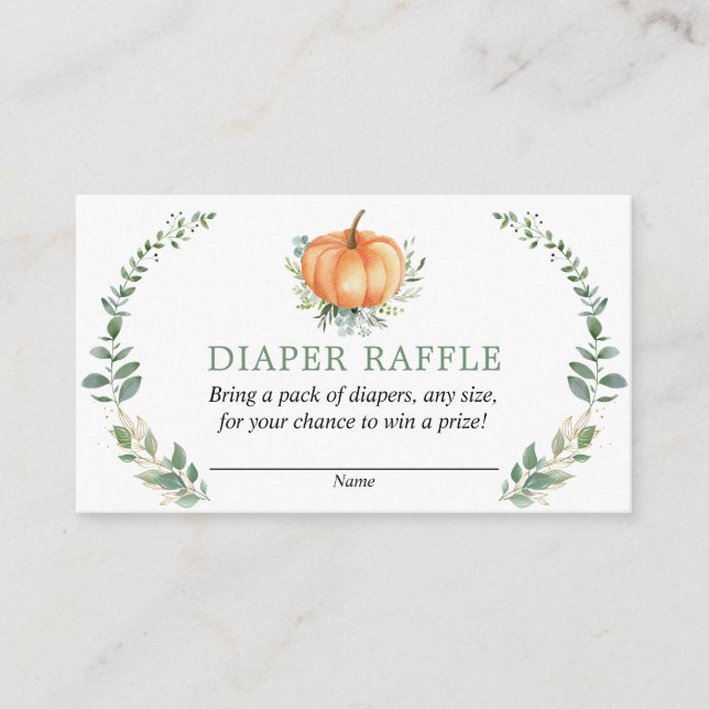 Fall Pumpkin Green Baby Shower Diaper Raffle Card  (Front)