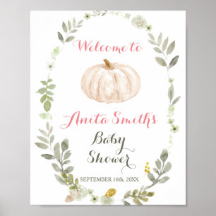 Fall Pumpkin Greenery Floral baby shower welcome Poster
