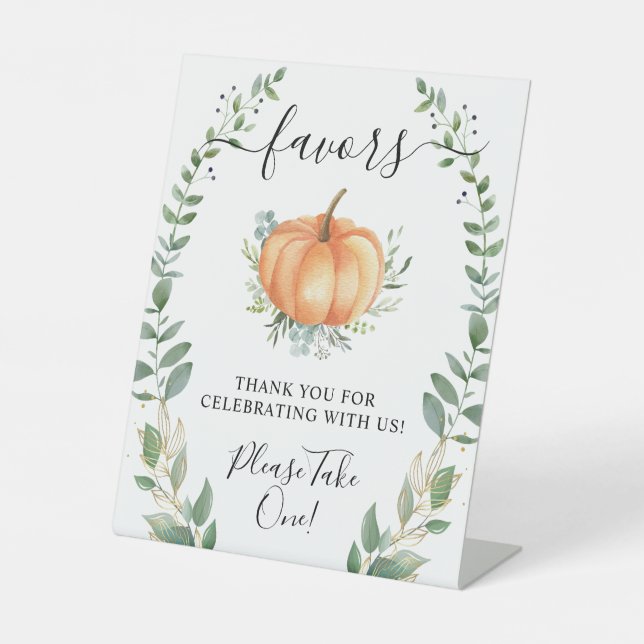 Fall Pumpkin Greenery Gold Favours Please Take One Pedestal Sign (Front)