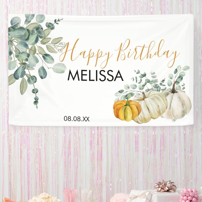 Fall Pumpkin Greenery Happy Birthday Banner (Creator Uploaded)