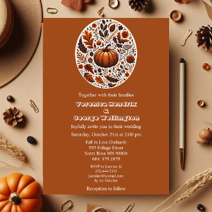 Fall Pumpkin Groovy Boho Rusty Brown Oval Wedding  Invitation