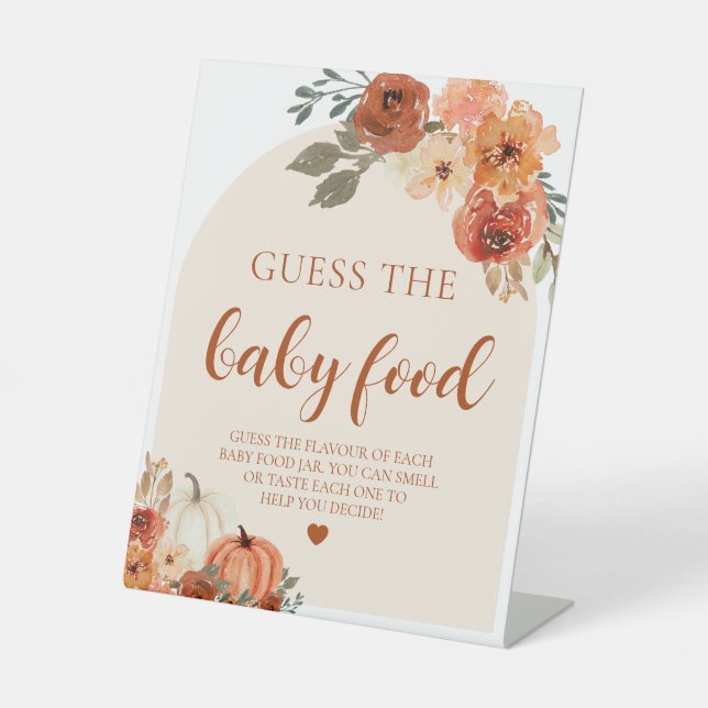 Fall Pumpkin Guess the Baby Food Baby Shower Game  Pedestal Sign (Front)