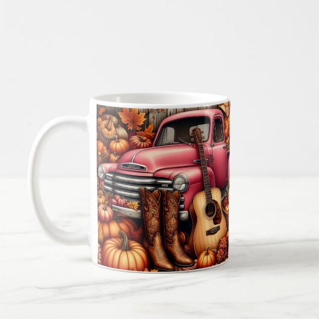 Fall Pumpkin, Guitar, Truck, Boots Coffee Mug (Left)