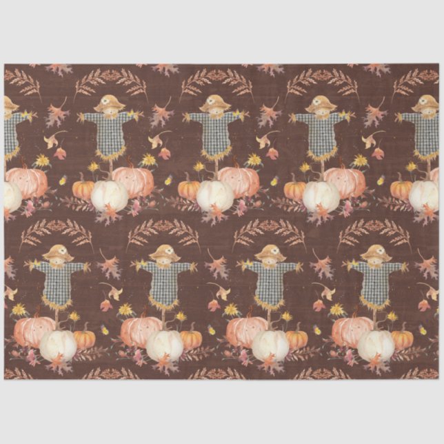 Fall Pumpkin Harvest Autumn Leaf Brown Decoupage Tissue Paper (Front)
