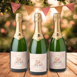 Fall Pumpkin Harvest Pink Thanksgiving Customize Sparkling Wine Label