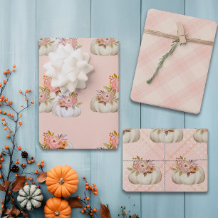 Fall Pumpkin Harvest Pink Thanksgiving Customize Wrapping Paper Sheet