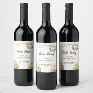 Fall Pumpkin Hello Baby Baby Shower Wine Label