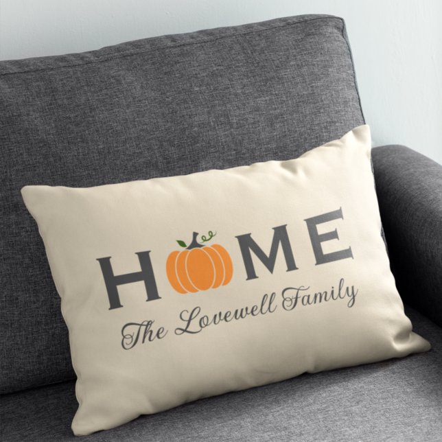 Fall Pumpkin Home Beige Family Monogram Lumbar Pillow (Creator Uploaded)