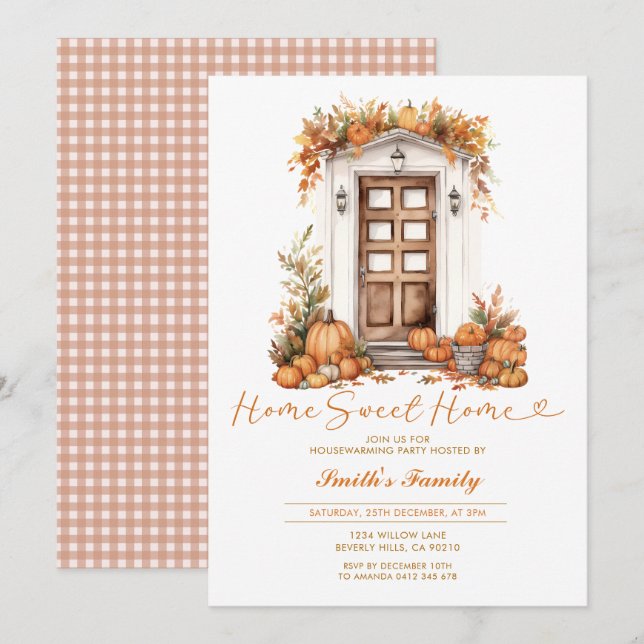 Fall Pumpkin Home Sweet Home Autumn Floral Party Invitation (Front/Back)