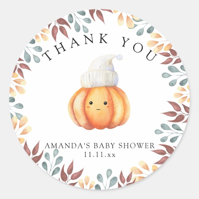 Fall pumpkin in hat - thank you classic round sticker (Front)