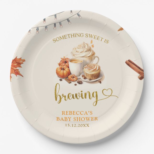 Fall Pumpkin is Brewing Coffee Leaves  Paper Plate (Front)