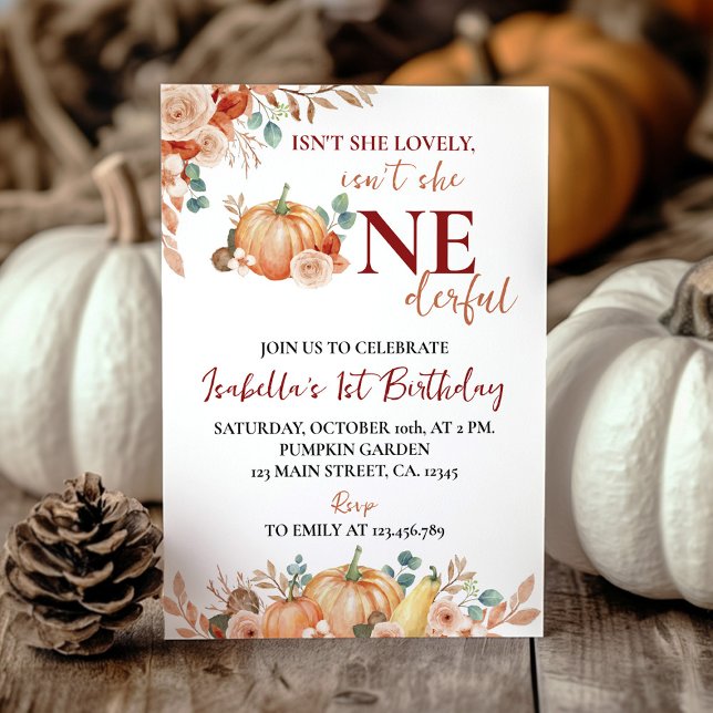 Fall Pumpkin Isn't She Onederful Birthday Invitation (Creator Uploaded)