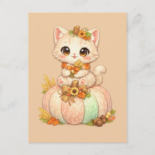 Fall Pumpkin Kitty – Cute Autumn Postcard