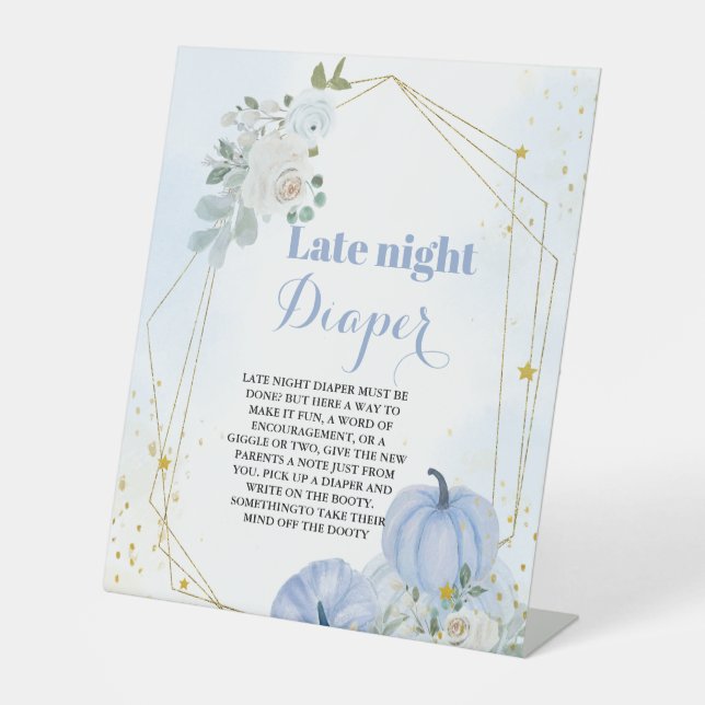 Fall Pumpkin late night diaper baby shower sign (Front)