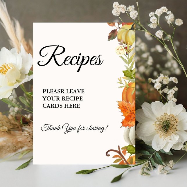 Fall Pumpkin Leave your Recipes Bridal shower Pedestal Sign (Creator Uploaded)