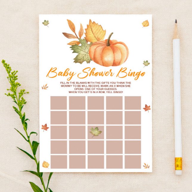 Fall Pumpkin Leaves Bingo Baby Shower Game Stationery (Creator Uploaded)