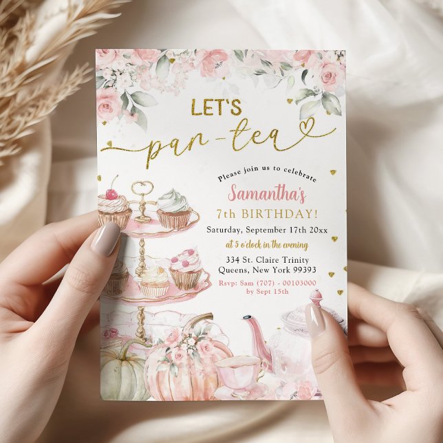 Fall Pumpkin let's par-Tea Party Girl's Birthday Invitation (Creator Uploaded)