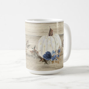 Fall Pumpkin Navy Blue Floral Wooden Script Coffee Mug