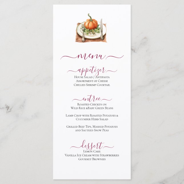 Fall Pumpkin on  Place Setting Celebration Menu (Front)