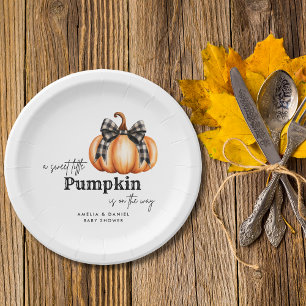 Fall Pumpkin Orange Black Bow Girl Baby Shower Paper Plate