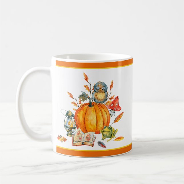 Fall Pumpkin owl and frog  Coffee Mug (Left)