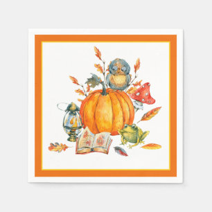 Fall Pumpkin owl and frog  Napkin