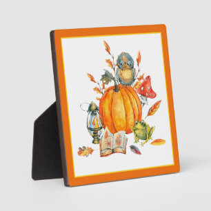 Fall Pumpkin owl and frog  Plaque