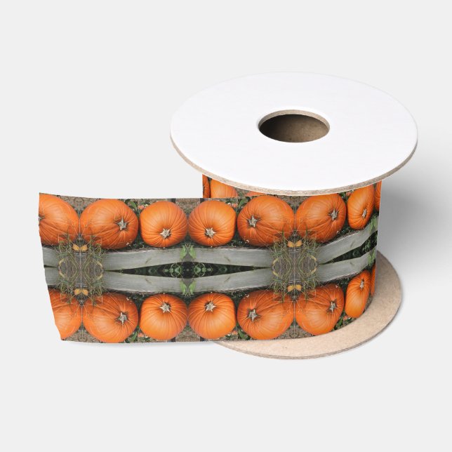 Fall Pumpkin Pair Abstract  Satin Ribbon (Spool)