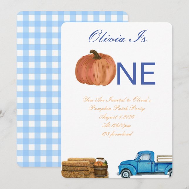 Fall Pumpkin Patch 1st birthday party Invitation (Front/Back)