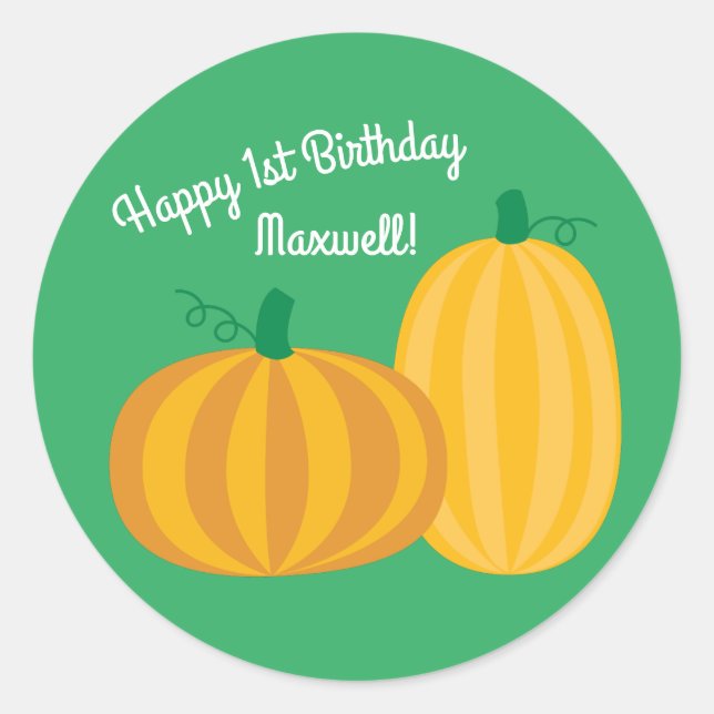 Fall Pumpkin Patch 1st Birthday Party Theme Classic Round Sticker (Front)