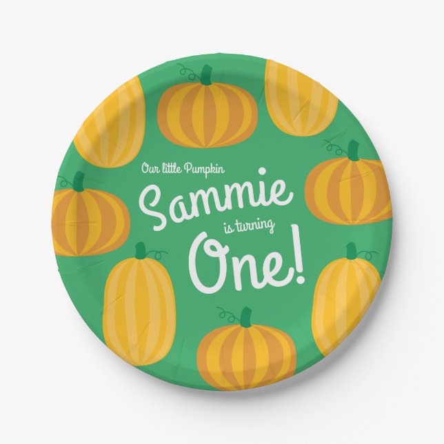 Fall Pumpkin Patch 1st Birthday Party Theme Paper Plate (Front)