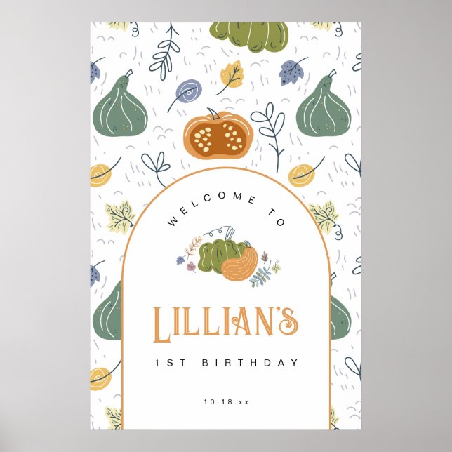 Fall Pumpkin Patch Birthday Party Welcome Poster (Front)