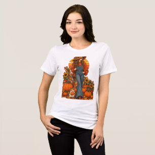 Fall Pumpkin Patch Girl Sunflower Hamster Autumn Tri-Blend Shirt
