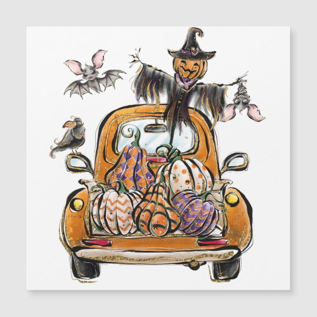 Fall Pumpkin Patch Truck with bats scarecrow bird  (Front)