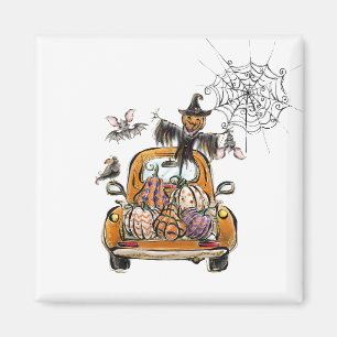 Fall Pumpkin Patch Truck with bats scarecrow bird  Magnet
