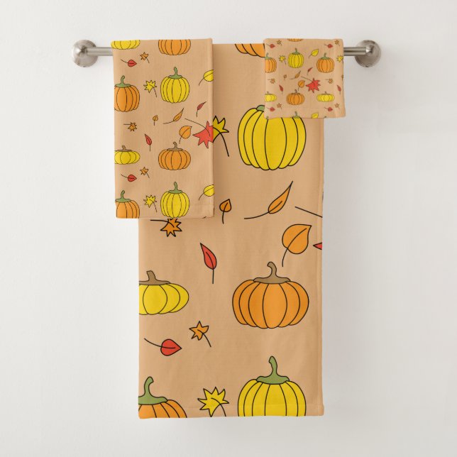 Fall Pumpkin Pattern Bath Towel Set (Insitu)