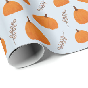 Fall Pumpkin Pattern Blue Wrapping Paper