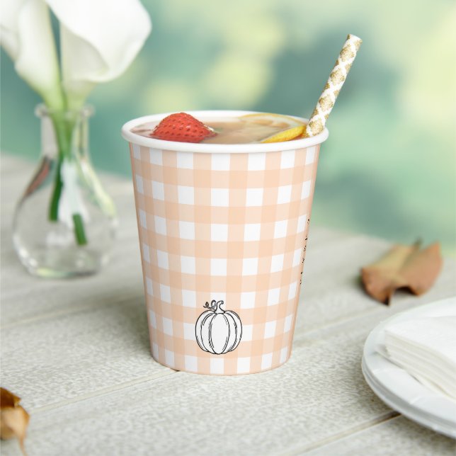 Fall Pumpkin Peach Gingham Bunny Paper cup (Insitu)