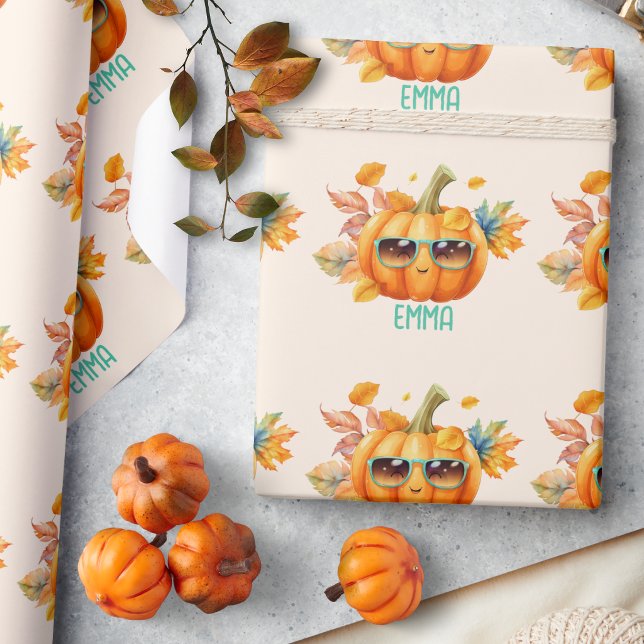 Fall Pumpkin Personalized Halloween Gift Wrapping Paper (Creator Uploaded)