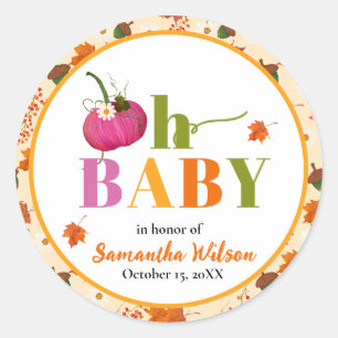 Fall Pumpkin Pink Girl Baby Shower Classic Round Sticker