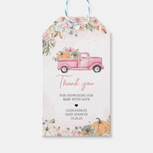 Fall Pumpkin Pink Truck Baby Shower Favour Tags